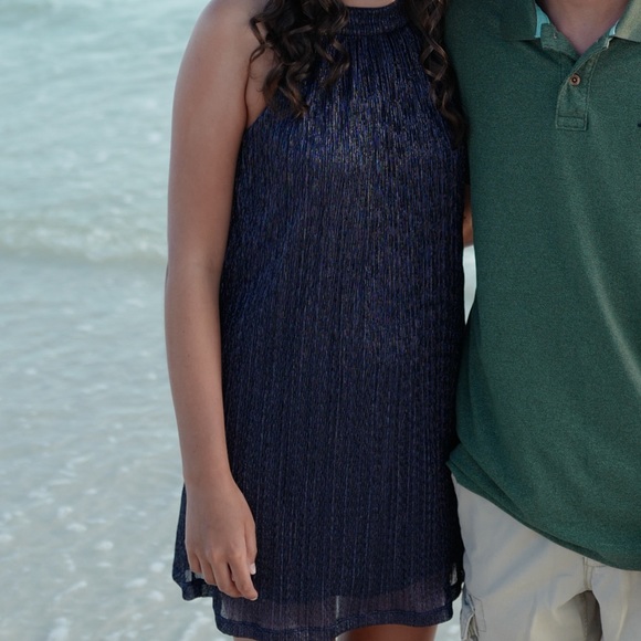 Navy Metallic Halter Neck Dress - Picture 2 of 6